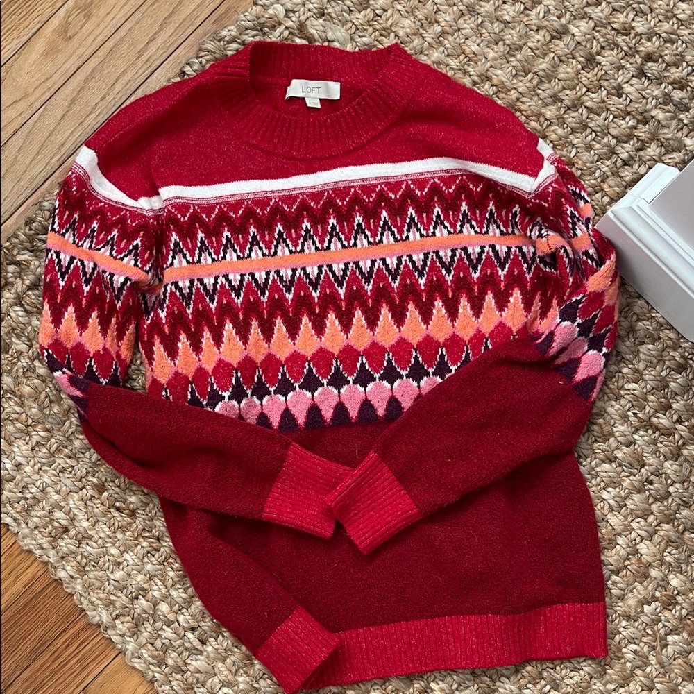 LOFT Red Fair Isle Patterned Sweater